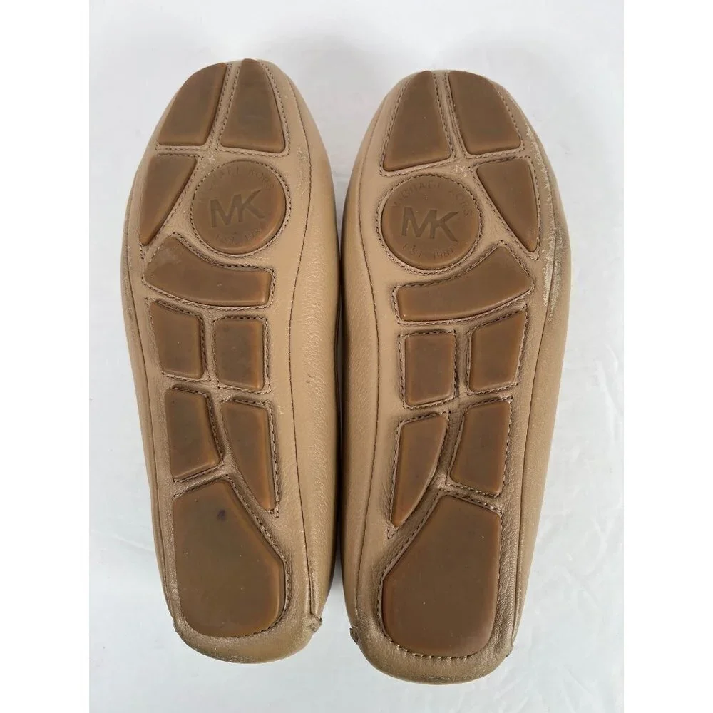 Michael Kors Size 6.5 Tan Balletcore Flats Leather Ballet‎ Gold Buckle Detail